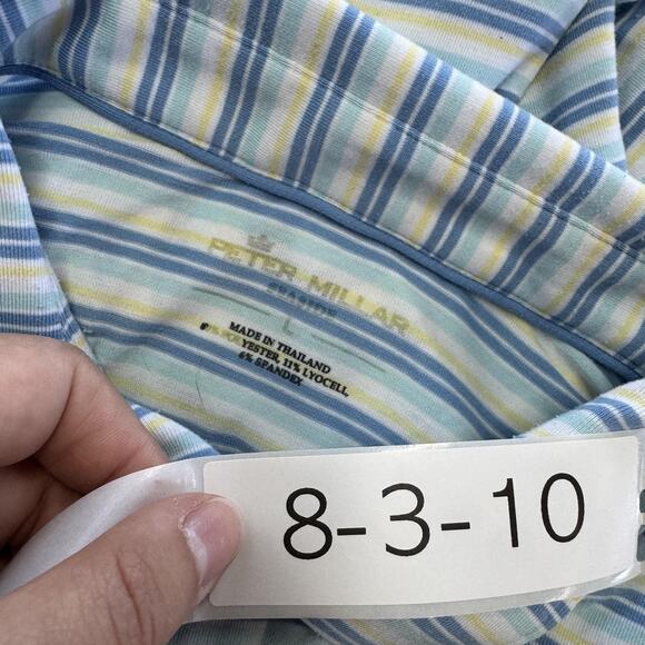 Peter Millar Polo Shirt Mens Large Blue White Seaside Striped Performance Golf - Picture 3 of 8